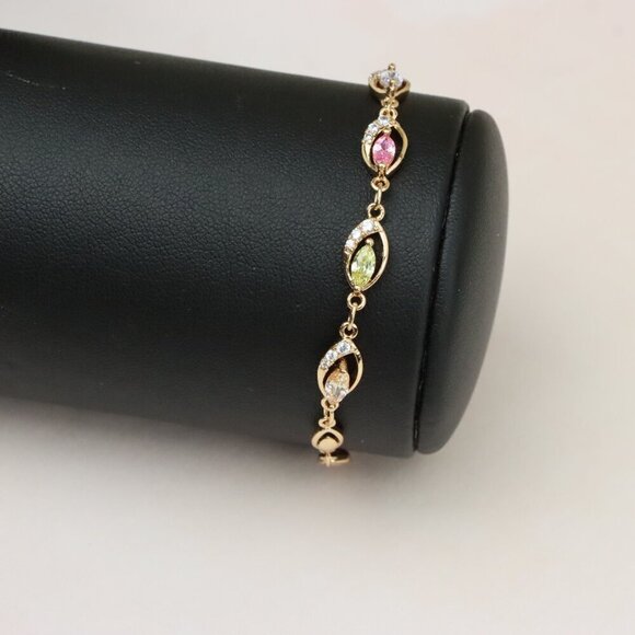 "Rose Gold Bracelet with Multicolor Stones and Crystals, XPBL0789 - Picture 8 of 11